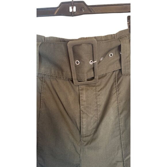 Zara Woman XS Olive Green Belted Wide-Leg Cropped Pants Cotton Blend - Picture 4 of 13